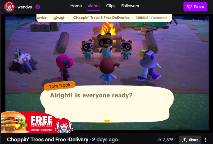 Wendy's branded stream on Twitch.